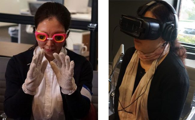 women taking dementia sensitivity training and virtual reality course