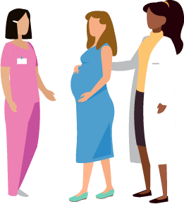 pregnant woman with doctor and nurse