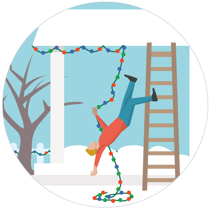 illustration of a person falling from a ladder while hanging lights