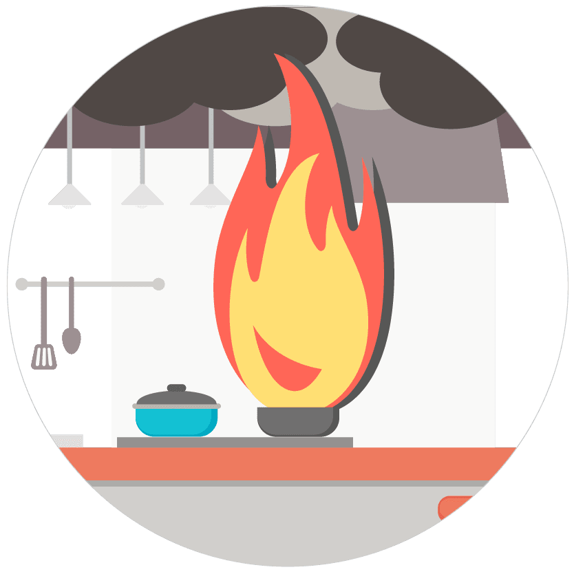 illustration of a grease fire on a stove
