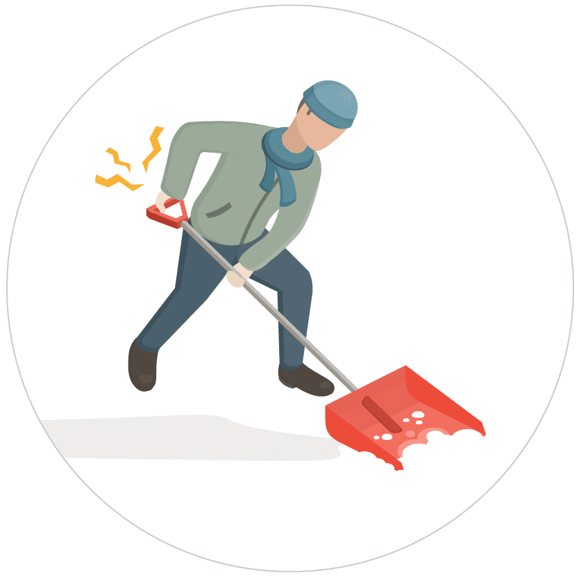 illustration of a man hurting his back while shoveling snow