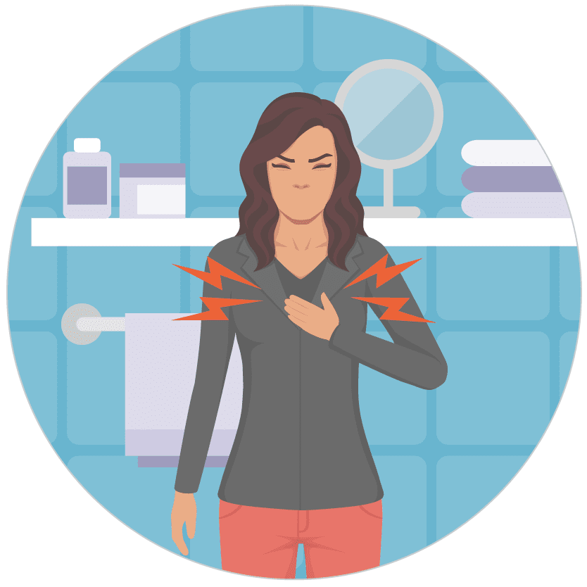 illustration of a woman suffering chest pain in a bathroom
