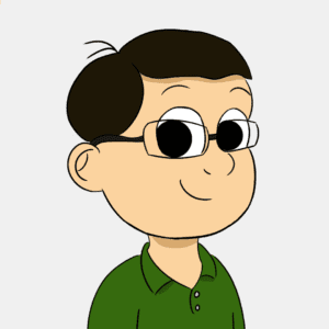 Cartoon avatar of a young man with glasses and a green shirt.